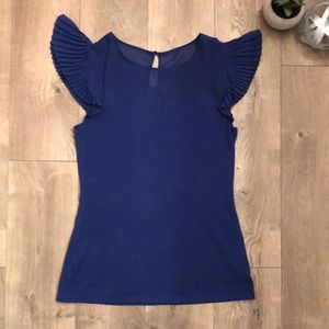 Express blue top with sheer pleated sleeves